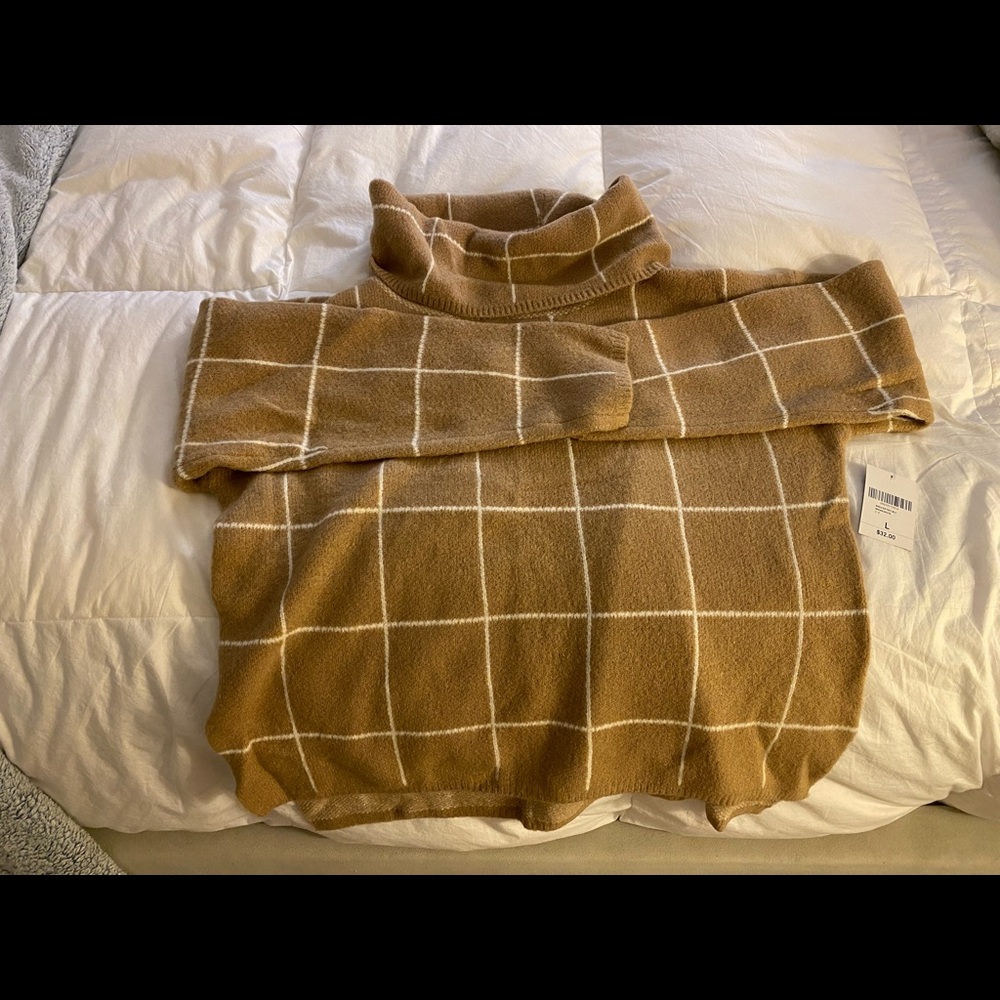 Grid print forever 21 sweater - large, brown / white
